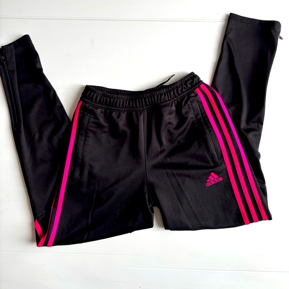 Adidas Black and Pink Three Stripe Pants Youth Size 12